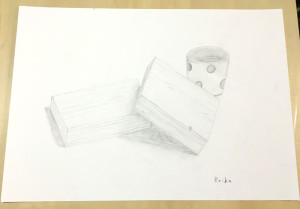 デッサン／木製ブロック、器（中学１年生）